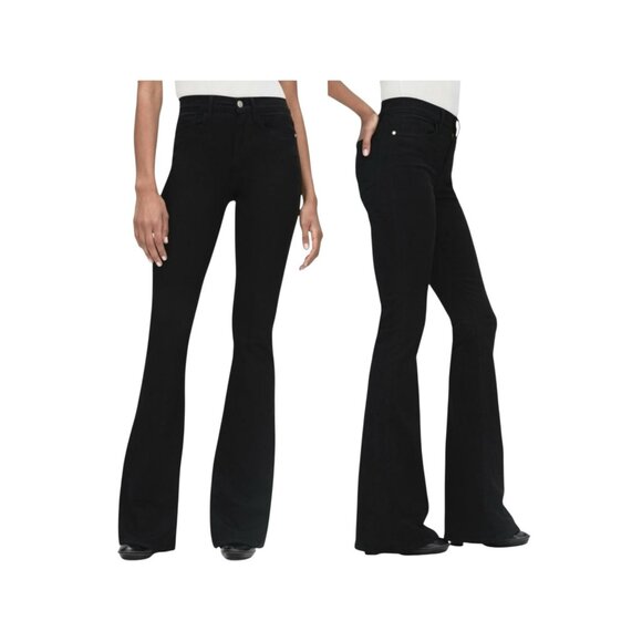 Frame Le High Flare Womens 31 Jeans Black Cotton Blend - Picture 2 of 16